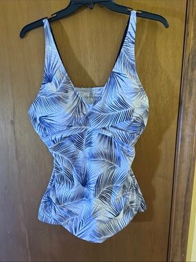 Women's Blue Palm-Print Tankini Top with bottoms Swimwear
